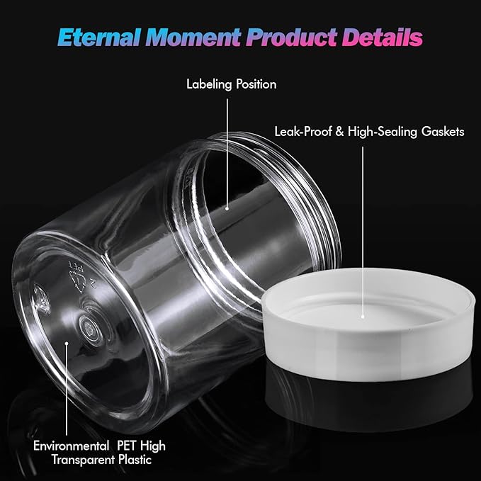 Eternal Moment 36 Pack 8 OZ Plastic Jars Round Clear Cosmetic Container Jars with White Lids, Perfect for Lotion, Slime，Cream, Ointments, Makeup, Eye Shadow, Samples, Pot, Travel Storage ﻿