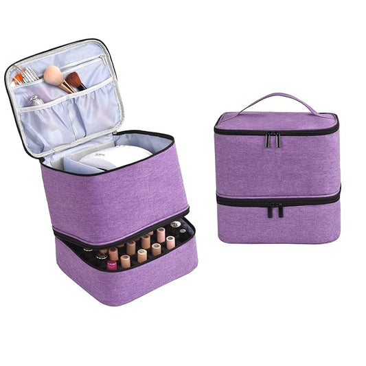 Nail Polish Carrying Case Bag-Holds 30 Bottles, Double-Layer Nail Polish Storage and Nail Dryer Case(Purple)