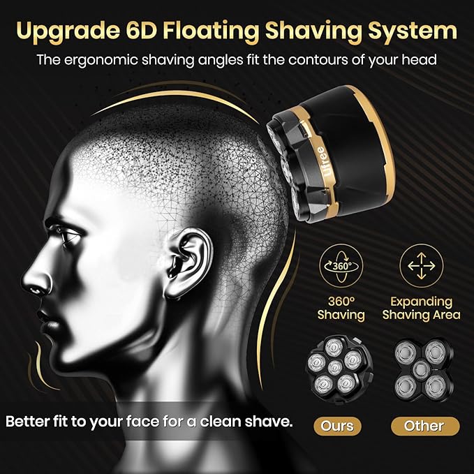 Ufree Head Shavers for Bald Men, Electric Shavers Razor, Rechargeable Bald Head Razor, Magnetic 6D Rotary Shaver, Waterproof Face Beard Trimmer Mens Grooming Kit, Gifts for Men