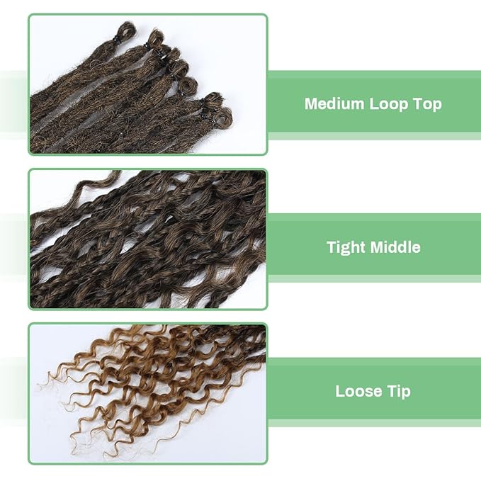 24 In 30 Strands Boho Braid Dreadlock Extensions, Ombre Deep Purple Synthetic Curly Dreads Extensions with Box Braid, 100% Handmade Dreads Hippie Style Dreadlocks for Woman