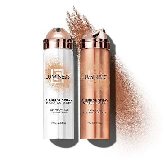 LUMINESS Silk Airbrush Spray Foundation & Primer Kit - Full Coverage Foundation, Anti-Aging Formula Hydrates & Moisturizes with Hyaluronic Acid, Aloe Vera & Hydrolyzed Silk (Shade - Deep)