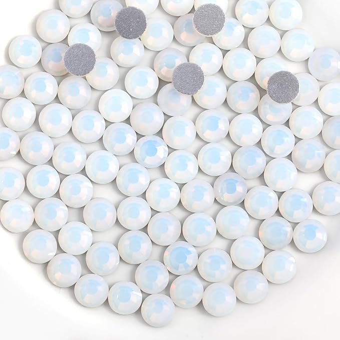 Beadsland 1440pcs Flat Back Crystal Rhinestones Round Gems for Nail Art and Craft Glue Fix, White Opal, SS20, 4.6-4.8mm