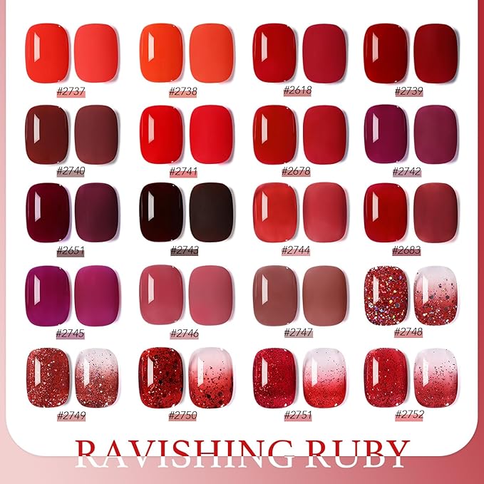 GAOY 23 Pcs Gel Nail Polish Kit, Red Glitter Colors UV Gel Nail Polish Set with Glossy & Matte Top Coat and Base Coat for Nail Art Home DIY Gel Nail Kit