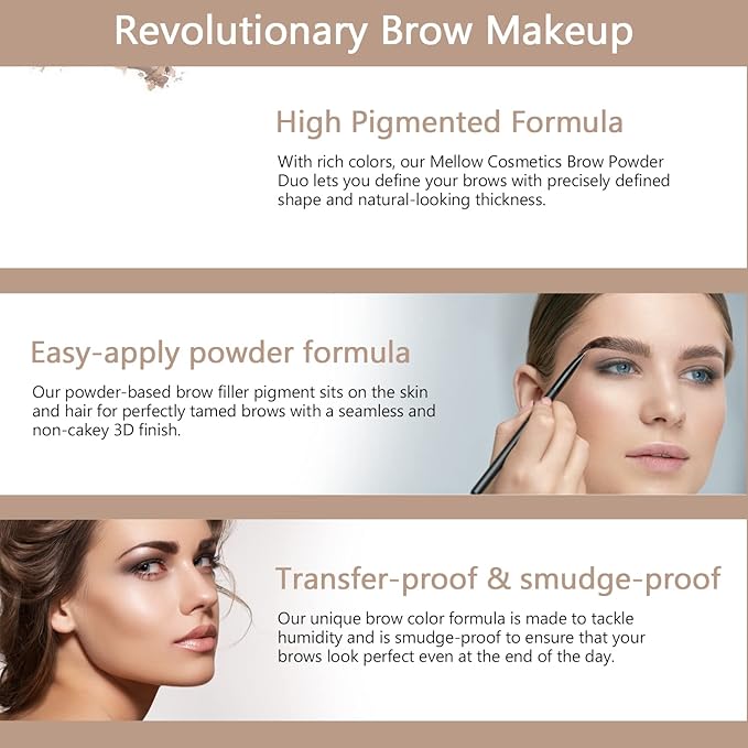 Mellow Cosmetics Brow Duo - Luminous Eyebrow Powder for Natural Looking, Voluminous Brows - Eyebrow Filler for Brows - Vegan Brow Definer - Taupe