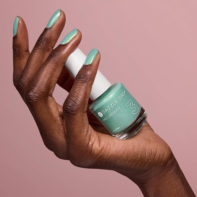 Dazzle Dry Nail Lacquer (Step 3) - In Season - A seafoam green with a subtle gold and green shimmer. Semi-sheer shimmer. (0.5 fl oz)