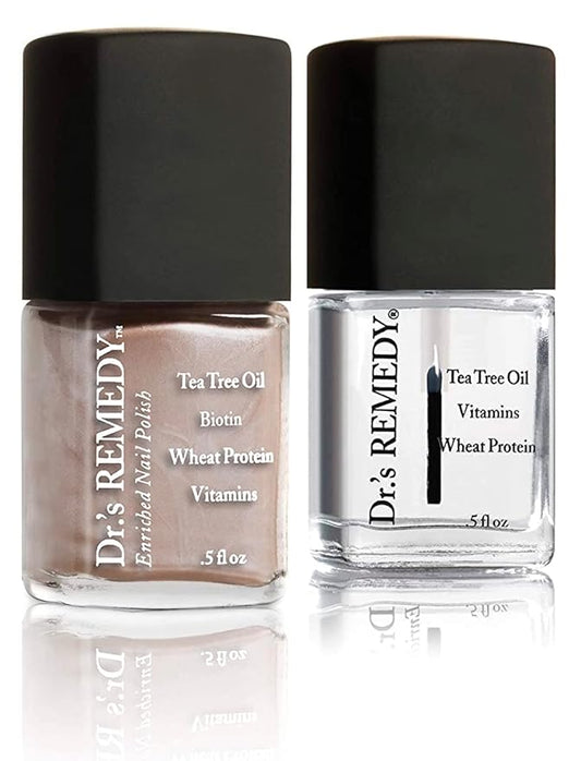 Dr.'s Remedy Enriched Nail Polish, Poised Pink Champagne with TOTAL Two-in-One Top and Base Coat Set 0.5 Fluid Oz Each