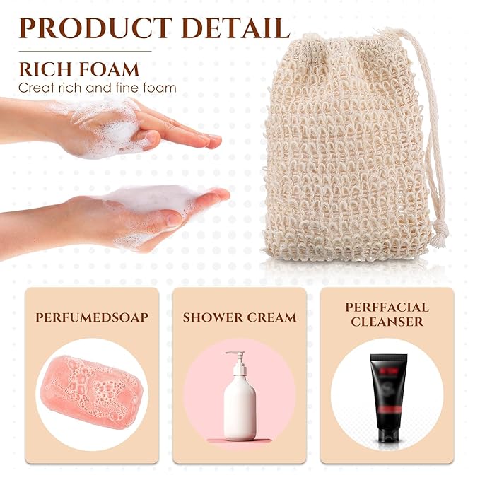 Rtteri 240 Pcs Soap Exfoliating Bag, Natural Sisal Soap Pouch Saver Body Shower Bar Mesh Body Net with Drawstring for Foaming and Drying
