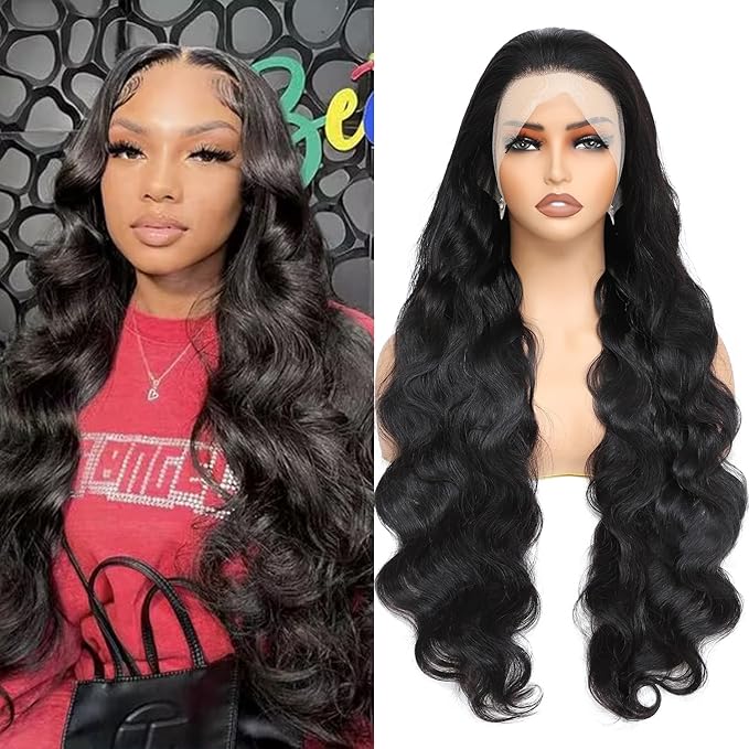 28 Inch 13x6 Body Wave Lace Front Wigs Human Hair Pre Plucked HD Transparent Lace Frontal Wigs Human Hair 180 Density Frontal Glueless Wigs Human Hair Lace Front Wigs for Women