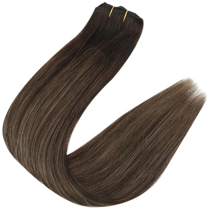 Full Shine Brown Hair Extensions Clip ins Real Human Hair 3 Pcs 60 G 12 Inch Dark Brown Ombre Straight Hair Extensions Remy Hair for Short Hair Lace Weft