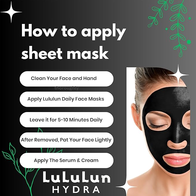 Lululun 7 EA Black Facial Sheet Mask for Rough & Dull Skin Women & Men, Exfoliating Daily Face Sheet Mask, Black Peal& Honey& Cummins Seed Extract, Japanese Pore Deep Cleansing Skincare, Hydra F