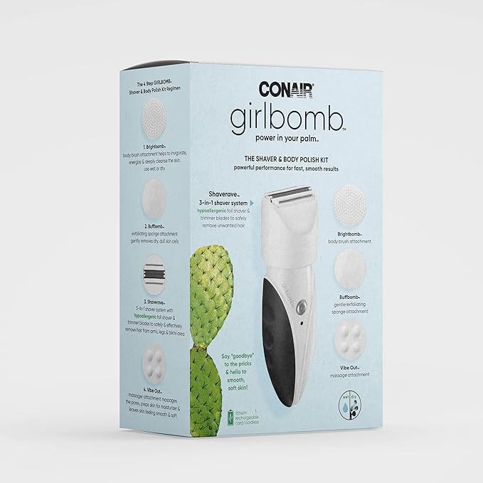 Conair GIRLBOMB Shaver for Women and Body Buffer, Wet/Dry, Lithium Ion Rechargeable