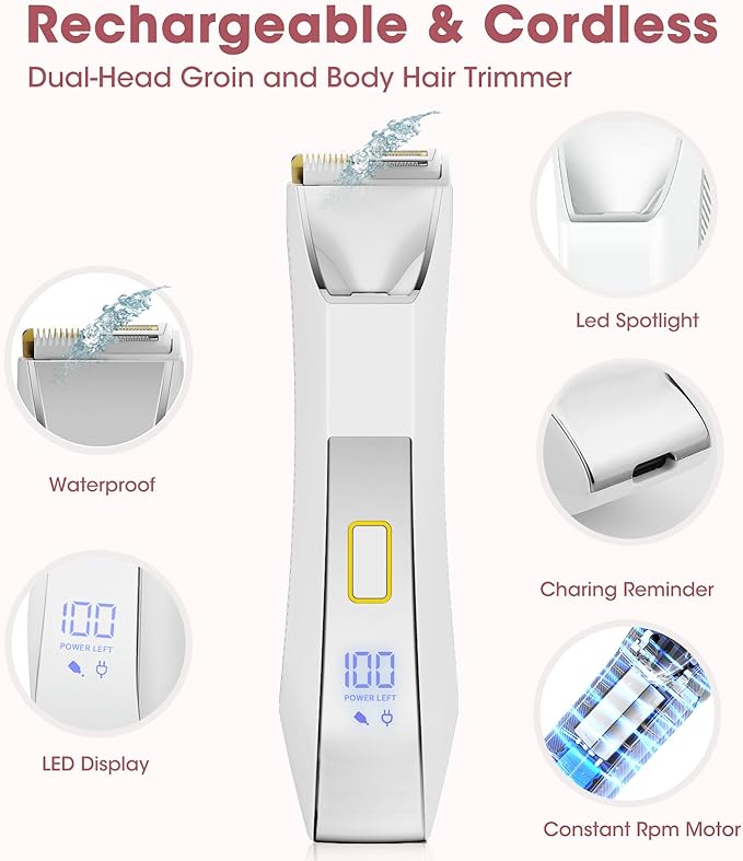 Electric Razors for Women & Men- Bikini Trimmer Women- Manscape Ball Trimmer for Men,Wet/Dry Men's Electric Shavers,No Nicks, No Cuts, Rechargeable & Waterproof Body Shaver,White