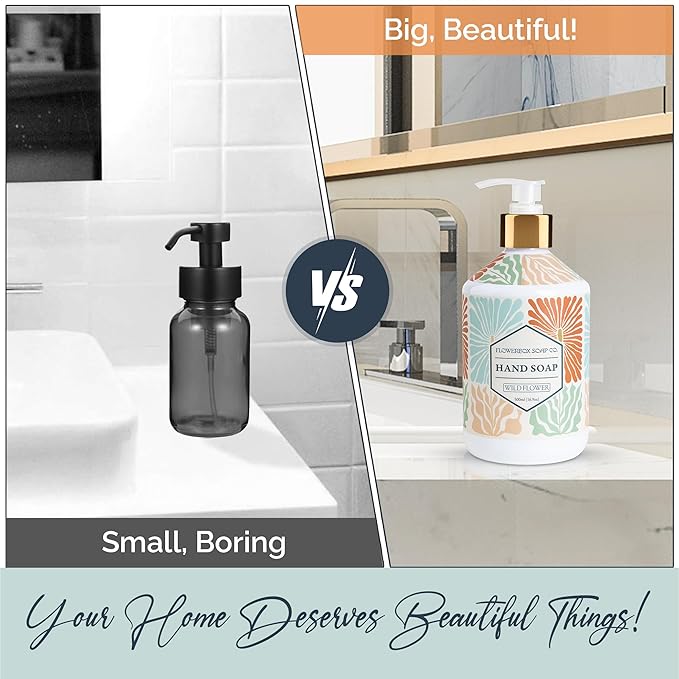 FlowerBox Liquid Hand Soap Set –Beautiful Pack of 4 Scented Pump Soaps –Bathroom & Kitchen Luxury Decorative 500ml Italian Mosaic Bottles–Meyers Refillable Dispensers–Works for Bath and Body Wash Gift