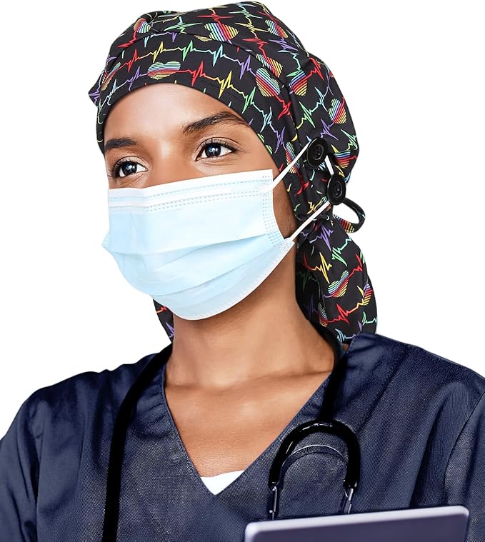 Satin Lined Work Cap with Button for Long Hair Women