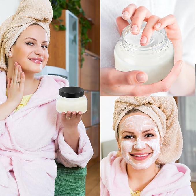 24 Pack 8 Oz Plastic Containers With Lids and Waterproof Label BPA Free - Refillable Transparent Cosmetic Containers for Body Butter,Sugar Scrubs,Cream,Lotions,Candy,Bath Salt (Clear)