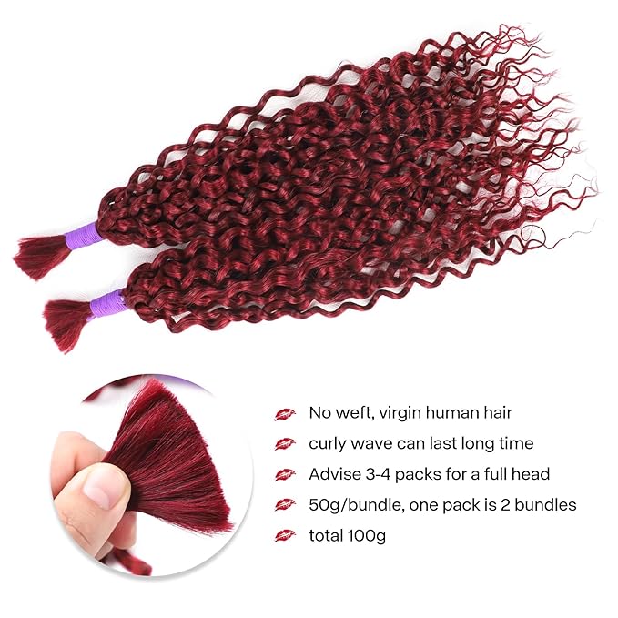 99J Water Wave Human Braiding Hair No Weft 100g (1Pack-2Bundles) 100% Unprocessed Virgin Human Hair For Bohe Braids Micro Braiding Human Hair (Water Bulk（99J), 18 Inch)