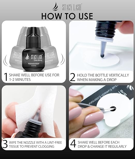 Extra Strong Eyelash Extension Glue Stacy Lash (0.17fl.oz / 5ml) / 0.5-1 Sec Dry/Retention – 8 Weeks/Black Adhesive/Professional Supplies