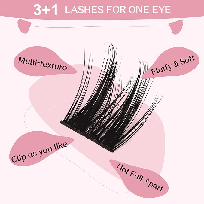 Lash Clusters, 72 Pcs Individual Cluster Lashes DIY Lash Extension 10-16mm Eyelash Clusters Volume Wispy Lashes Super Thin Band Reusable Soft & Comfortable(Cheery,D-12mm)