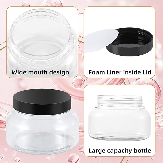 48 Pack 8 Oz Plastic Containers With Lids and Waterproof Label BPA Free - Refillable Transparent Cosmetic Containers for Body Butter,Sugar Scrubs,Cream,Lotions,Candy,Bath Salt (48, Clear)