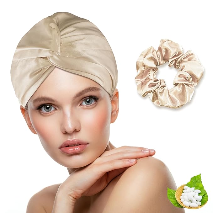 Simnice Mulberry Silk Sleep Bonnet for Women – Hair Care, Soft Natural Silk Hair Bonnet with Elastic Band,Prevents Hair Damage & Frizz ，Beige
