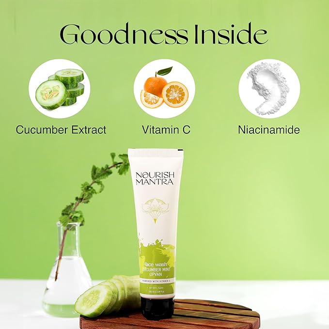 NOURISH MANTRA - Cucumber Mint Upvan Face Wash | Powered with Vitamin C, Cucumber, and Niacinamide | Face Wash For All Skin Types | Paraben & SLS, SLES Free | Vegan & Cruelty-Free | 100 ml