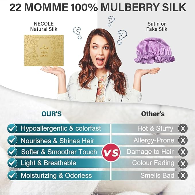 22 Momme 100% Mulberry Double Silk Bonnet for Sleeping Women Double Layer Lined Stay On Head for Hair Care with Adjustable Elastic Band Non-Slip Silk Turban Curly Hair Silk Hair Cap Blue