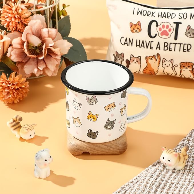 Animal Lover Gifts for Women Mother's Day Animal Themed Gifts for Mom Include Canvas Tote Bag, Makeup Bag, Socks, Keychain, Enamel Mug, Small Figurines(Cute Cat)
