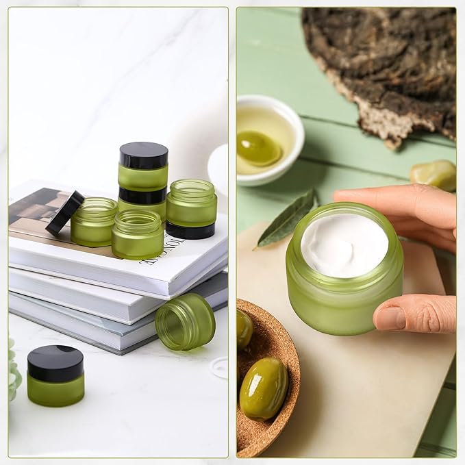 Domensi 60 Pcs 1oz Glass Jars with Lids Bulk Salve Tins Small Glass Candle Cosmetic Jars for Travel with Inner Liners Containers for Lotions Sample Cream(Green, Black Lid)