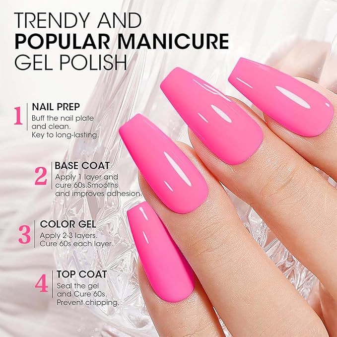 JR 9Colors 0.5oz Neon Gel Nail Polish Set Including Red Pink Nude Blue Orange Gel Polish Kit UV Light Soak Off Polish Home DIY Gift F