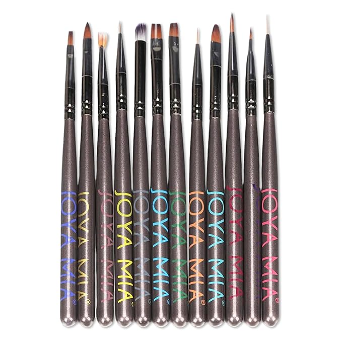 Kolinsky brush set 100% Pure Kolinsky Acrylic Nail Brush by Joya Mia Nail Art set brush Polish Brush Nail Tool (SET, Black)