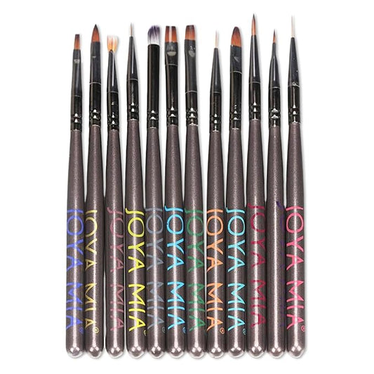 Kolinsky brush set 100% Pure Kolinsky Acrylic Nail Brush by Joya Mia Nail Art set brush Polish Brush Nail Tool (SET, Black)