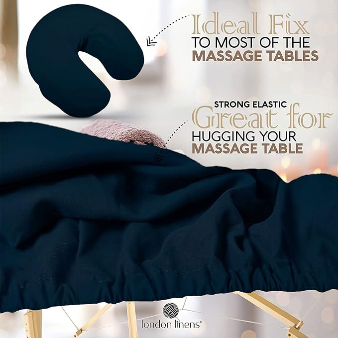 LONDON LINENS Soft Microfiber Massage Table Sheets Set 3 Piece Set - Includes Massage Table Cover, Massage Fitted Sheet, and Massage Face Rest Cover (Navy Blue)
