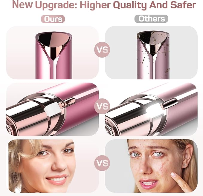 Facial Hair Removal for Women, Electric Painless Facial Hair Remover for Face, Lip, Chin with 2 x Replacement Heads