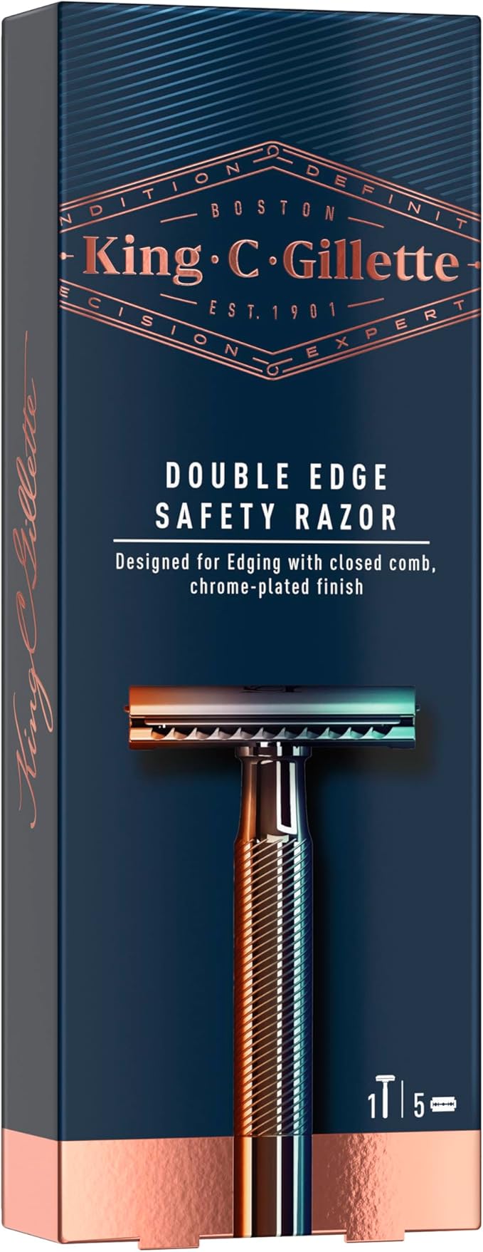King C. Gillette Double Edge Safety Razor for Men, 5 Platinum Coated Double Edge Razor Blades, Gifts for Men