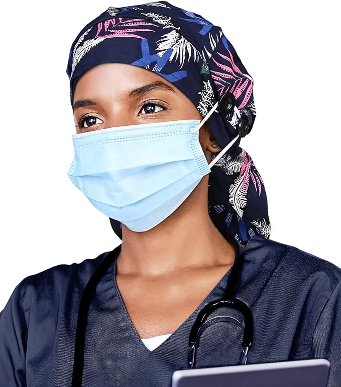 Satin Lined Work Cap with Button for Long Hair Women