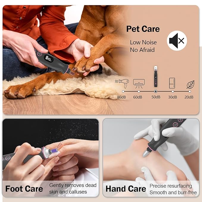 Cordless Electric Nail File Set, 10 Speeds Professional Manicure Pedicure Kit with LED Light & LCD Screen, Portable Nail Drill for Natural & Acrylic Nails, Human & Pet Thick Toenails (Black)