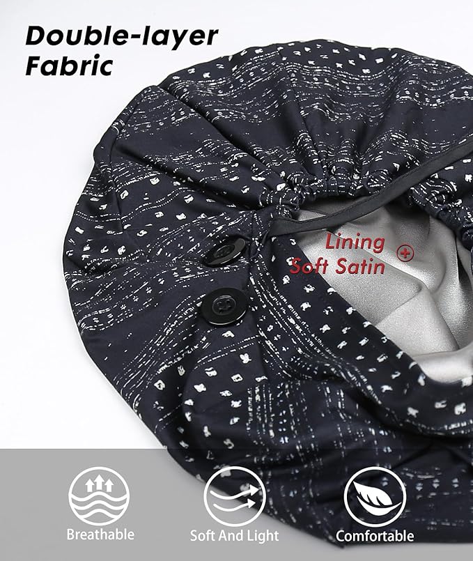 Satin Lined Work Cap with Button for Long Hair Women