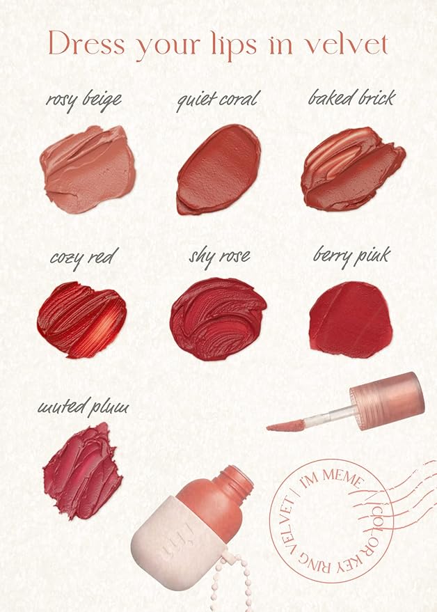 I'M MEME Lip Stain - Color Key Ring Velvet Tint - Gift, Highly-pigmented, Long Lasting, Travel-Friendly, Velvet Finish, 02 Quiet Coral, 2.8 g