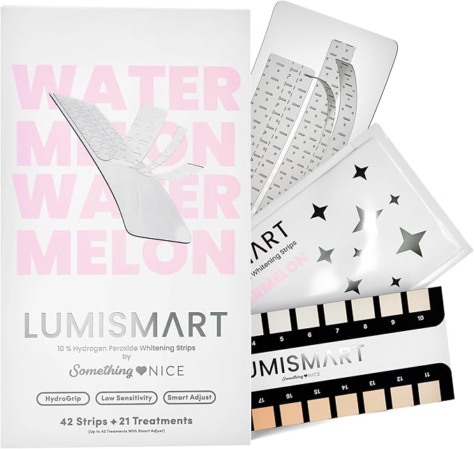 Something Nice Lumismart Whitening Strips - Dentist-Designed, Enamel Safe, up to 42 Treatments with Smart Adjust - Teeth Whitening Strips in Watermelon for Sensitive Teeth