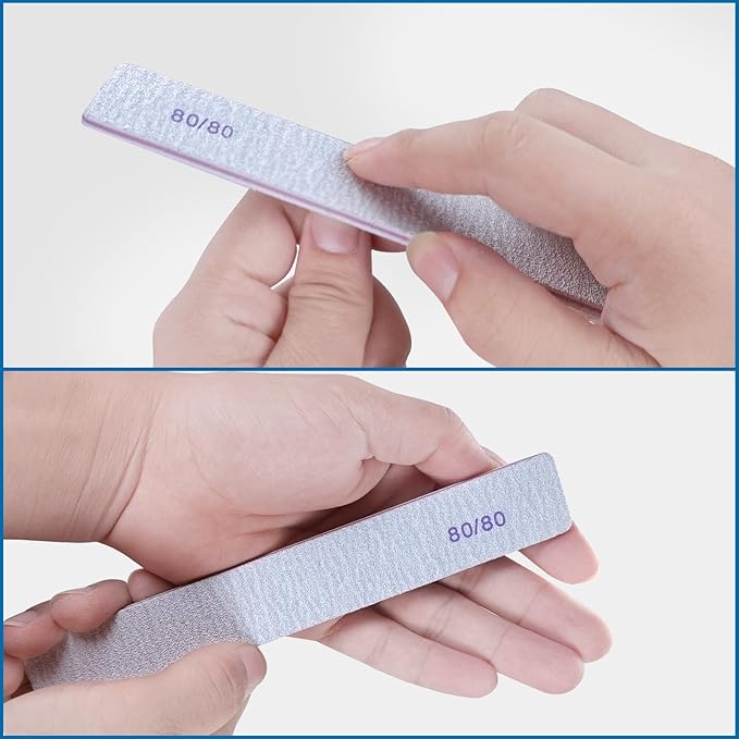 80/80 Grit Nail Files (24 Pack), Heavy Coarse Emery Boards for Acrylic Nails and Gel Nails, 80 Grits Double Sided Nail File Emory Professional Nail Filer Reusable Washable Manicure Square Gray