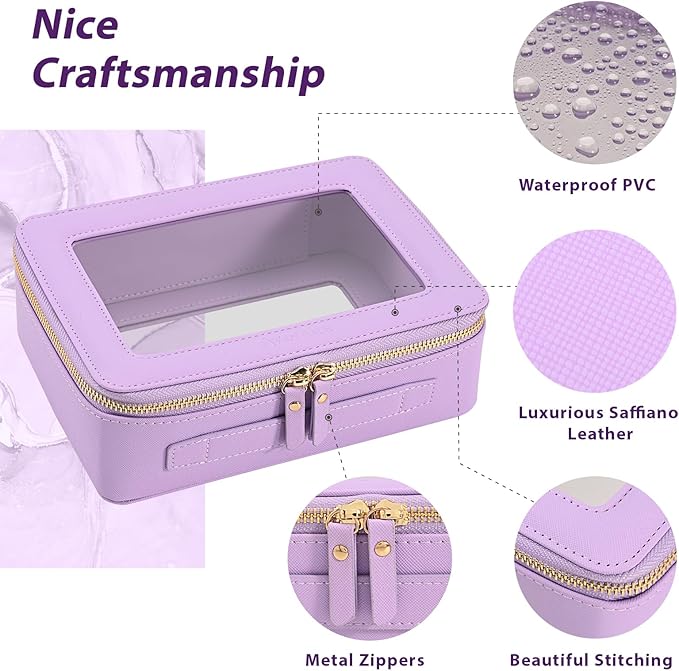 Aveniee Clear Makeup Bag for Women, Cosmetic Bags Skincare Toiletry Bag, Heavy Duty Makeup Organizer, Makeup Train Case with Clear Windows & Gold Zippers(Lilac)