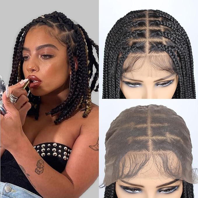 14 inch 13x8 Braided Lace Front Wigs for Black Women, Short Knotless Box Braids Wigs with Baby Hair, Black Synthetic Medium Braided Wig