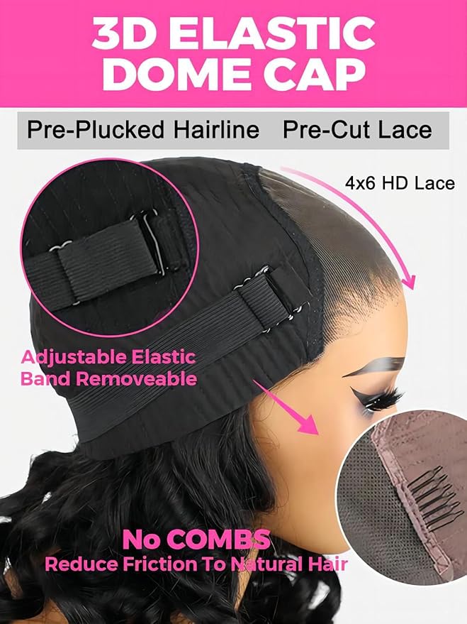 ISEE Wear and Go Glueless Wigs Human Hair Pre Plucked Pre Cut Short Bob Body Wave Lace Front Wigs Human Hair for Women Upgraded Glueless Bob Wig No Glue 6x4 HD Lace Closure Wigs (16 Inch)