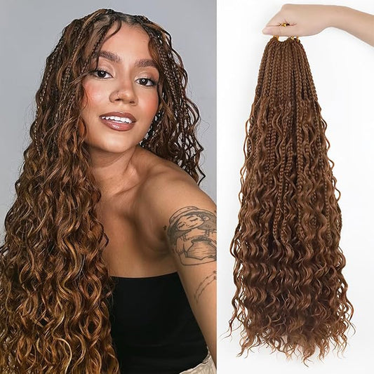 9 Packs Boho Box Braids Crochet Hair 18 Inch Goddess Crochet Box Braids with Human Hair Mixed Curls Bohemian Braid for Black Women