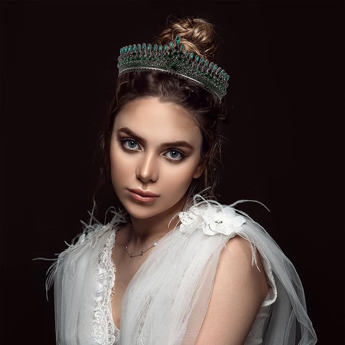 LIMELIA Women's Tiara for Henna Wedding Party|Glitter Hair Accessories for Bridal Birthday Pageant Prom Halloween Cos-play Christmas Party|Antares-Green