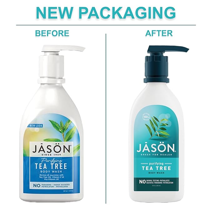 JASON Natural Body Wash & Shower Gel, Purifying Tea Tree, 30 Oz (Pack of 2)
