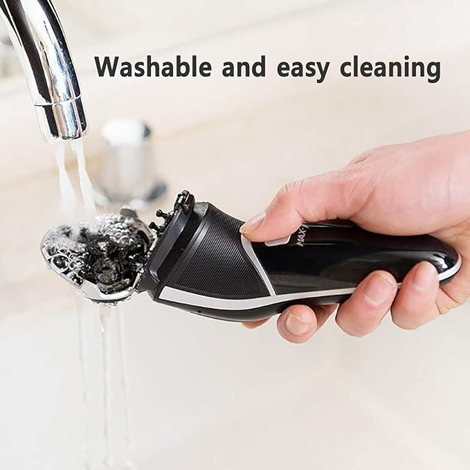 MAX-T Men's Electric Shaver - Corded and Cordless Rechargeable 3D Rotary Shaver Razor for Men with Pop-up Sideburn Trimmer Wet and Dry Painless 100-240V Black (Metal Black)