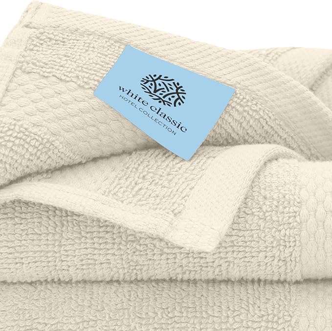 White Classic Luxury Washcloths for Bathroom-Hotel-Spa-Kitchen-Set - Circlet Egyptian Cotton - Highly Absorbent Hotel Quality Face Towels - Bulk Set of 12-13x13 Inch (Ivory)