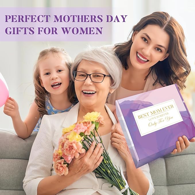 Mothers Day Gifts for Mom, Birthday Mothers Day Basket for Mom from Daughter Son, Relaxing Spa Gifts Set with Luxury Flannel Purple Blanket, Great Birthday Mother's Day Ideas for Women Wife Her