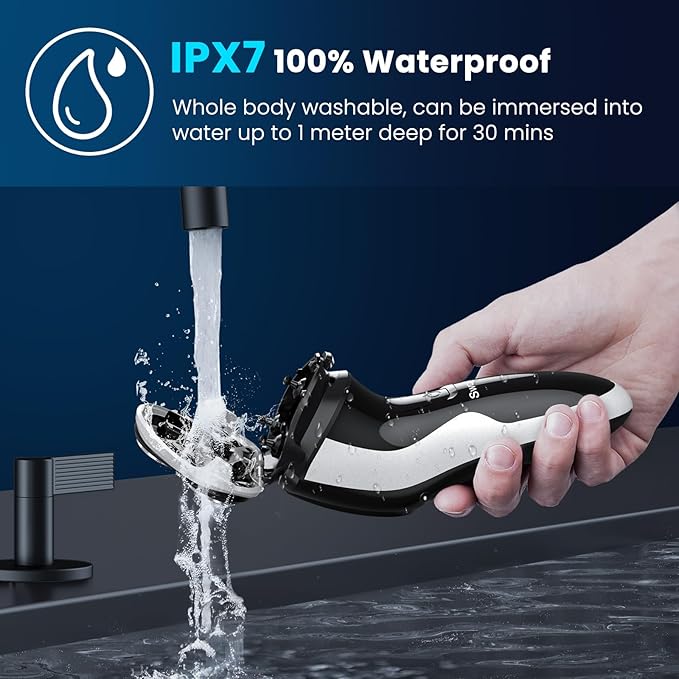 Electric Razor for Men, SweetLF Cordless 3D Rotary Shaver, Waterproof Wet & Dry, Type C Charging, Plug & Play, Rechargeable with Pop-up Trimmer, (Includes 3 Extra Blades), Black